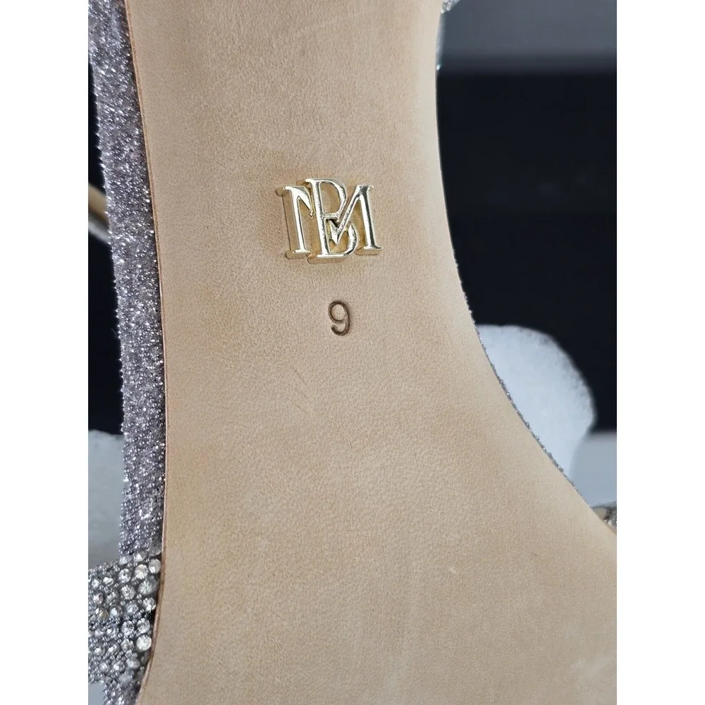 Badgley Mischka Effie Bow Stiletto Heel Sandals Women's Silver Antique Sz 9 NIB